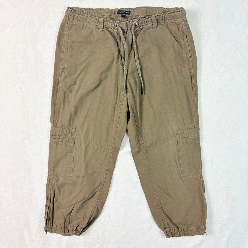 EILEEN FISHER Pants Women Sz Small Brown‎ Organic Cotton Cargo Utility Capri